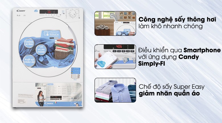 Máy sấy thông hơi Candy 9 kg CS V9DF-S