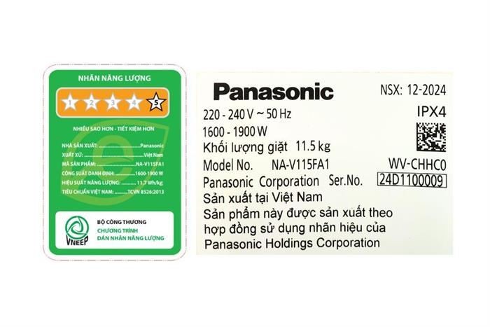 Máy giặt Panasonic Inverter 11.5 kg NA-V115FA1LV