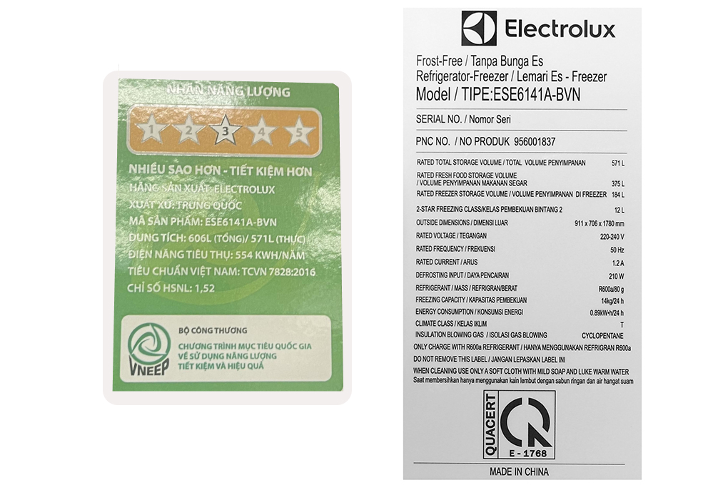 Tủ lạnh Electrolux Inverter 571 lít Side By Side ESE6141A-BVN