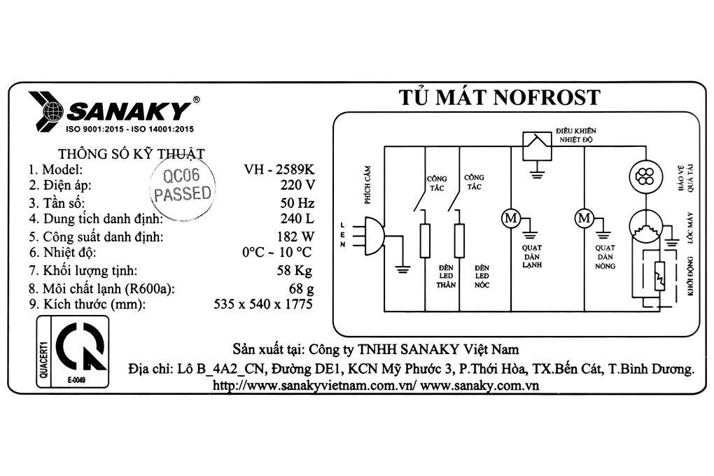 Tủ mát Sanaky 240 lít VH-2589K