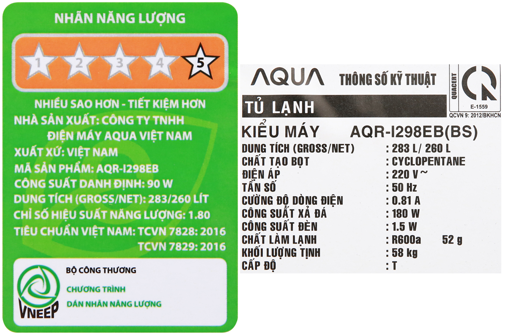 Tủ lạnh Aqua Inverter 260 lít AQR-I298EB BS