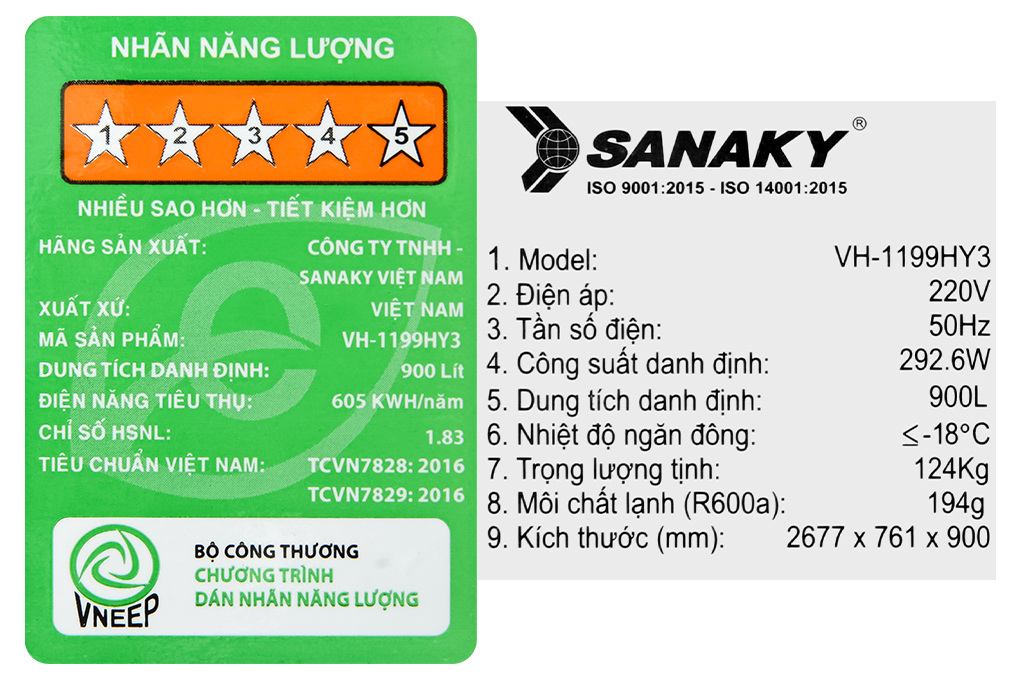 Tủ đông Sanaky Inverter 900 lít VH-1199HY3