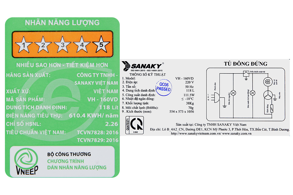 Tủ đông Sanaky 118 lít VH160VD