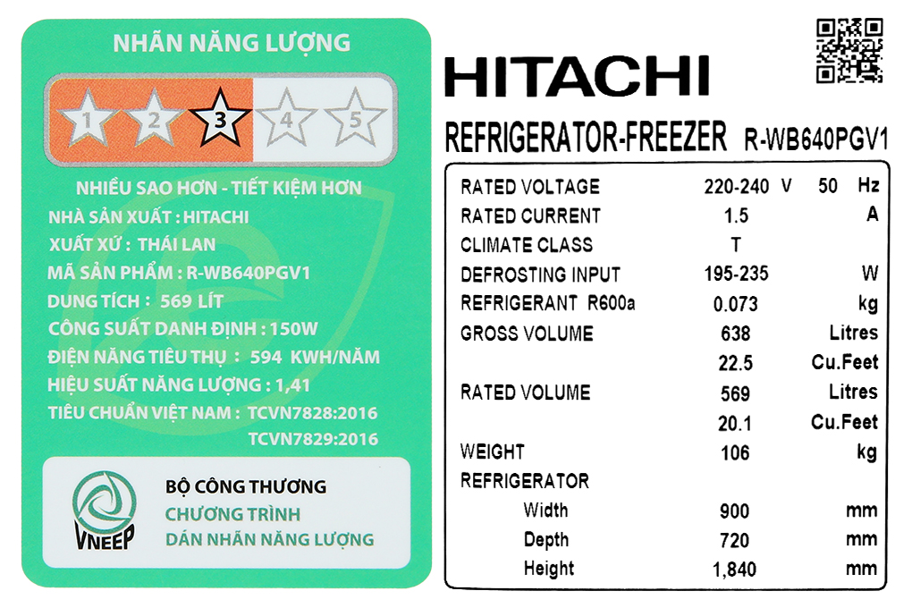 Tủ lạnh Hitachi Inverter 569 lít Multi Door R-WB640PGV1 GMG