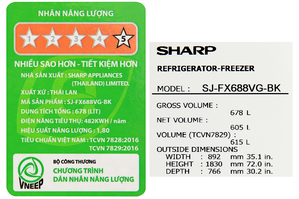 Tủ lạnh Sharp Inverter 605 lít Multi Door SJ-FX688VG-BK