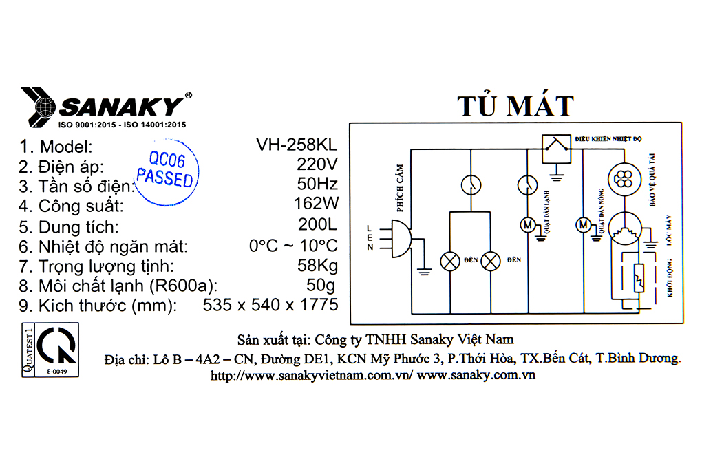 Tủ mát Sanaky 200 lít TM.VH258KL